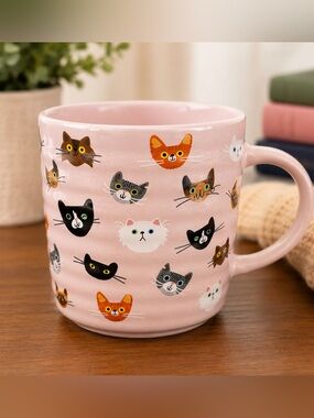 Prima Design Cat Faces Pink Mug- New